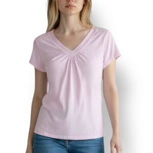 4/$20 Zoe & Beth Soft Pink V-Neck Gathered Tee Top Size L